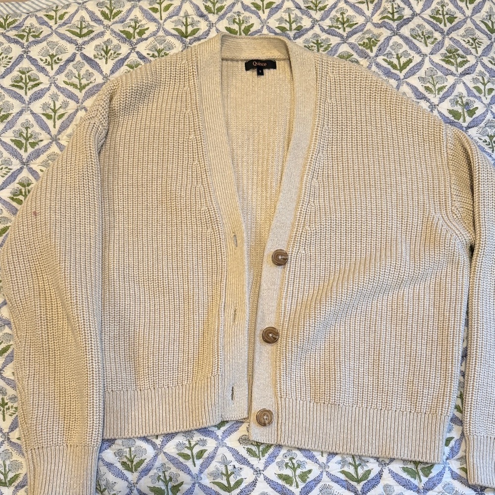 Quince Beige Button-Up Cardigan
